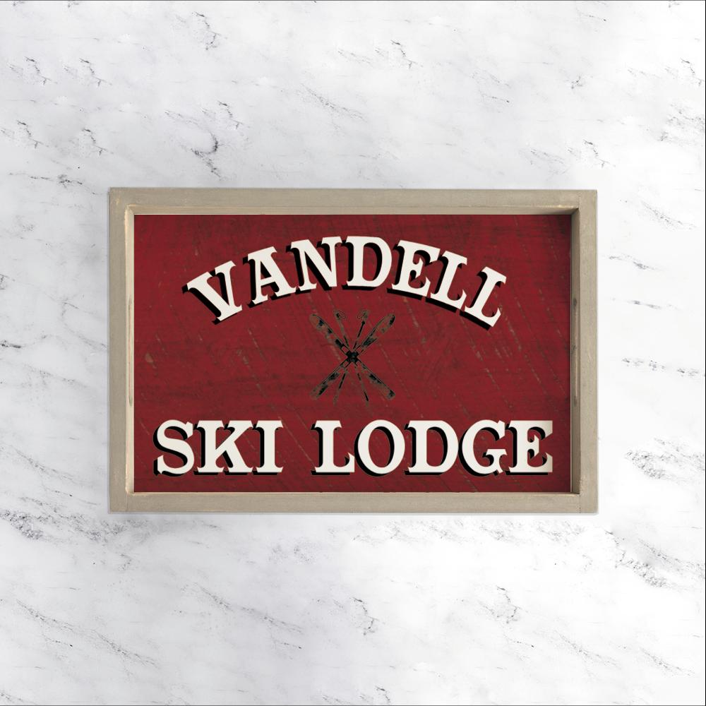 Personalized Red Ski Lodge Wooden Serving Tray