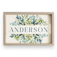 Green Blue Leaves Personalized Wooden Serving Tray