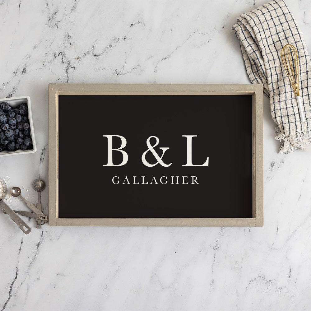Initials Name Black Personalized Wooden Serving Tray