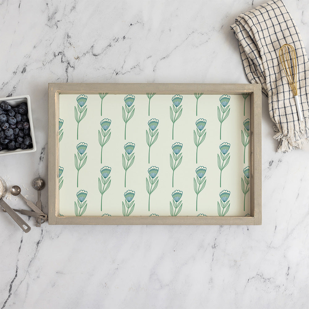Green Tulip In Line Wooden Serving Tray