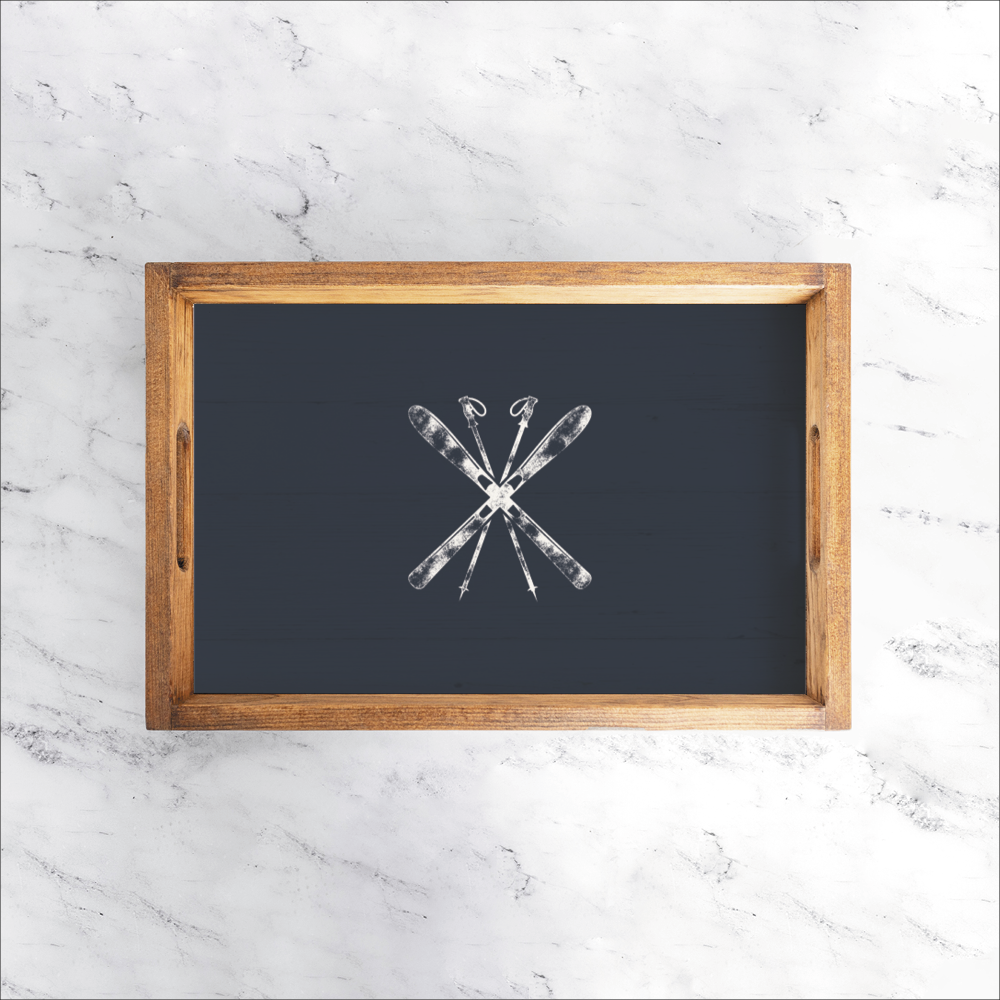 Navy Blue Ski Wooden Serving Tray