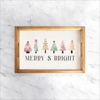 Merry & Bright Festive Christmas Trees Wooden Serving Tray