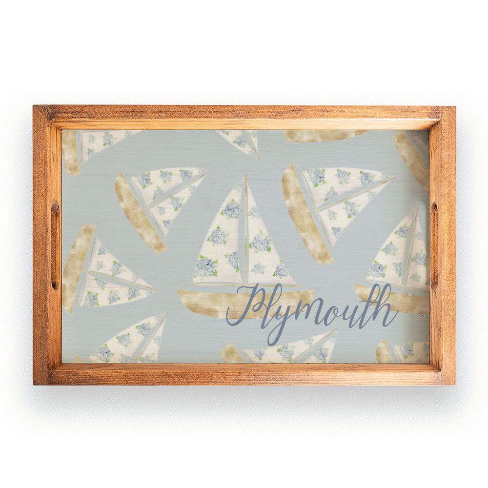 Hydrangea Sailboat Personalized Serving Tray