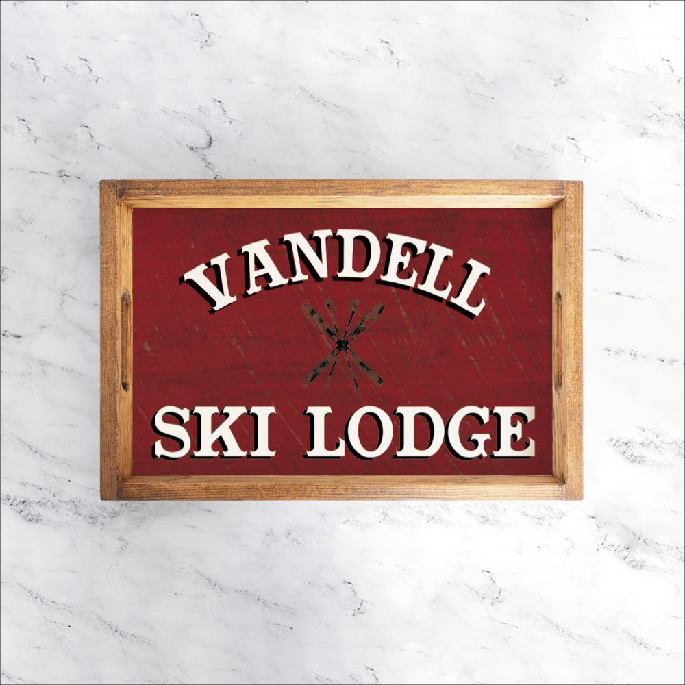 Personalized Red Ski Lodge Wooden Serving Tray