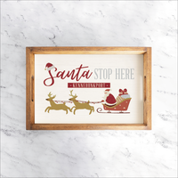 Personalized Santa Stop Here Wooden Serving Tray