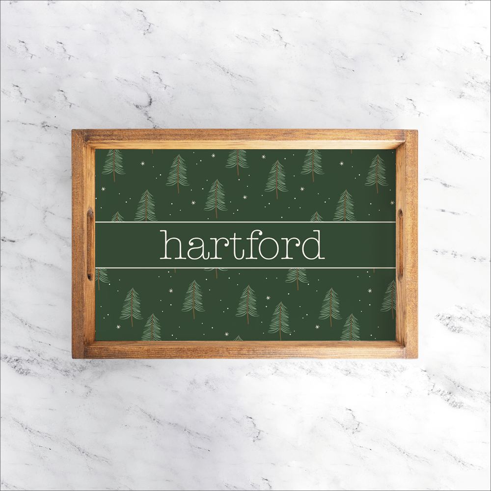 Personalized Evergreen Christmas Tree Wooden Serving Tray