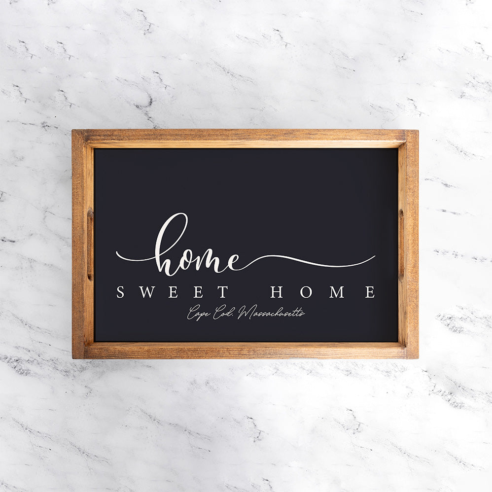 Personalized Dark Navy and White Home Sweet Home Wooden Serving Tray