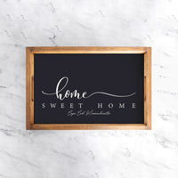 Personalized Dark Navy and White Home Sweet Home Wooden Serving Tray