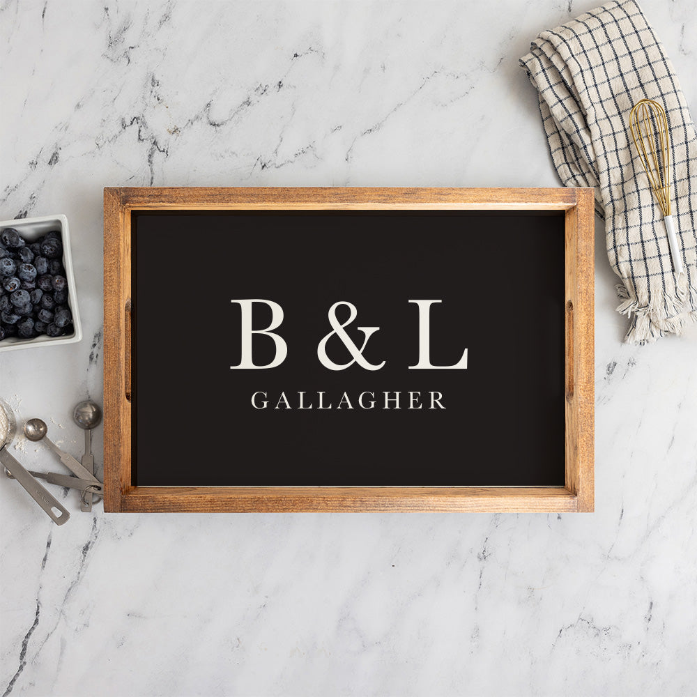 Initials Name Black Personalized Wooden Serving Tray
