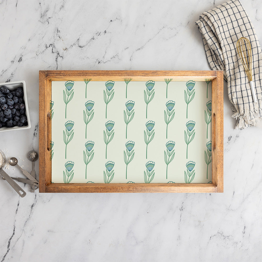 Green Tulip In Line Wooden Serving Tray