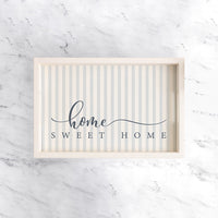 Blue and White Striped Home Sweet Home Wooden Serving Tray