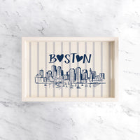 Boston Blue Striped Skyline Wooden Serving Tray