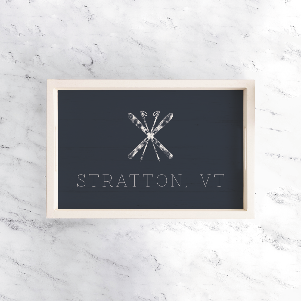 Personalized Navy Blue Ski Wooden Serving Tray