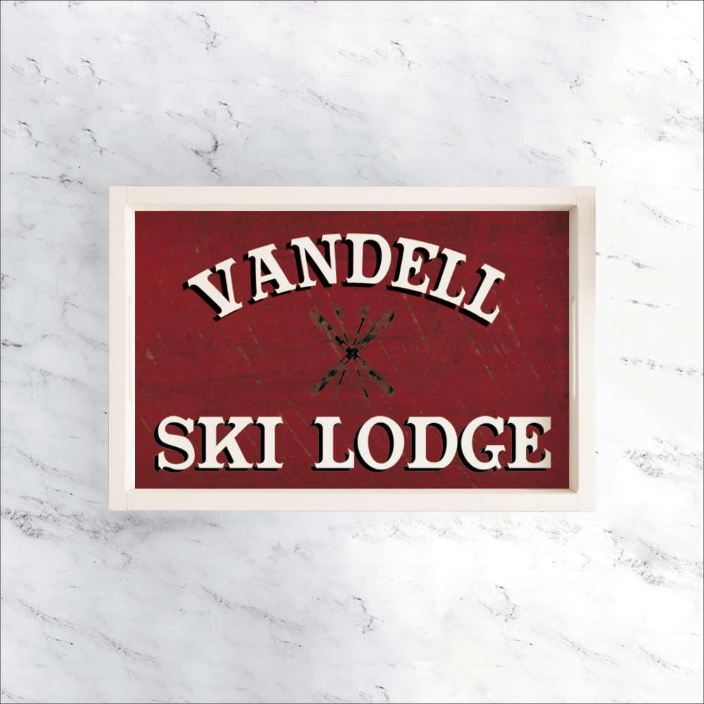 Personalized Red Ski Lodge Wooden Serving Tray