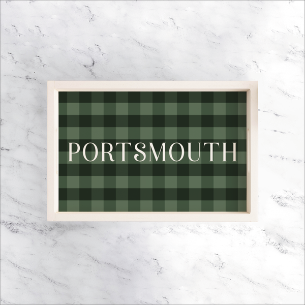 Personalized Green Plaid Wooden Serving Tray