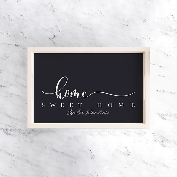 Personalized Dark Navy and White Home Sweet Home Wooden Serving Tray