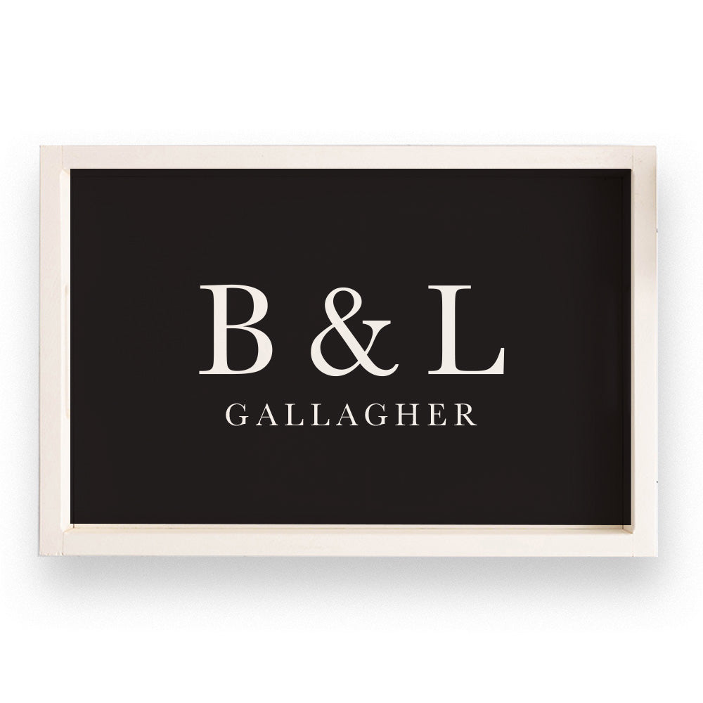 Initials Name Black Personalized Wooden Serving Tray