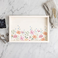 Orange And Pink Flowers Wooden Serving Tray
