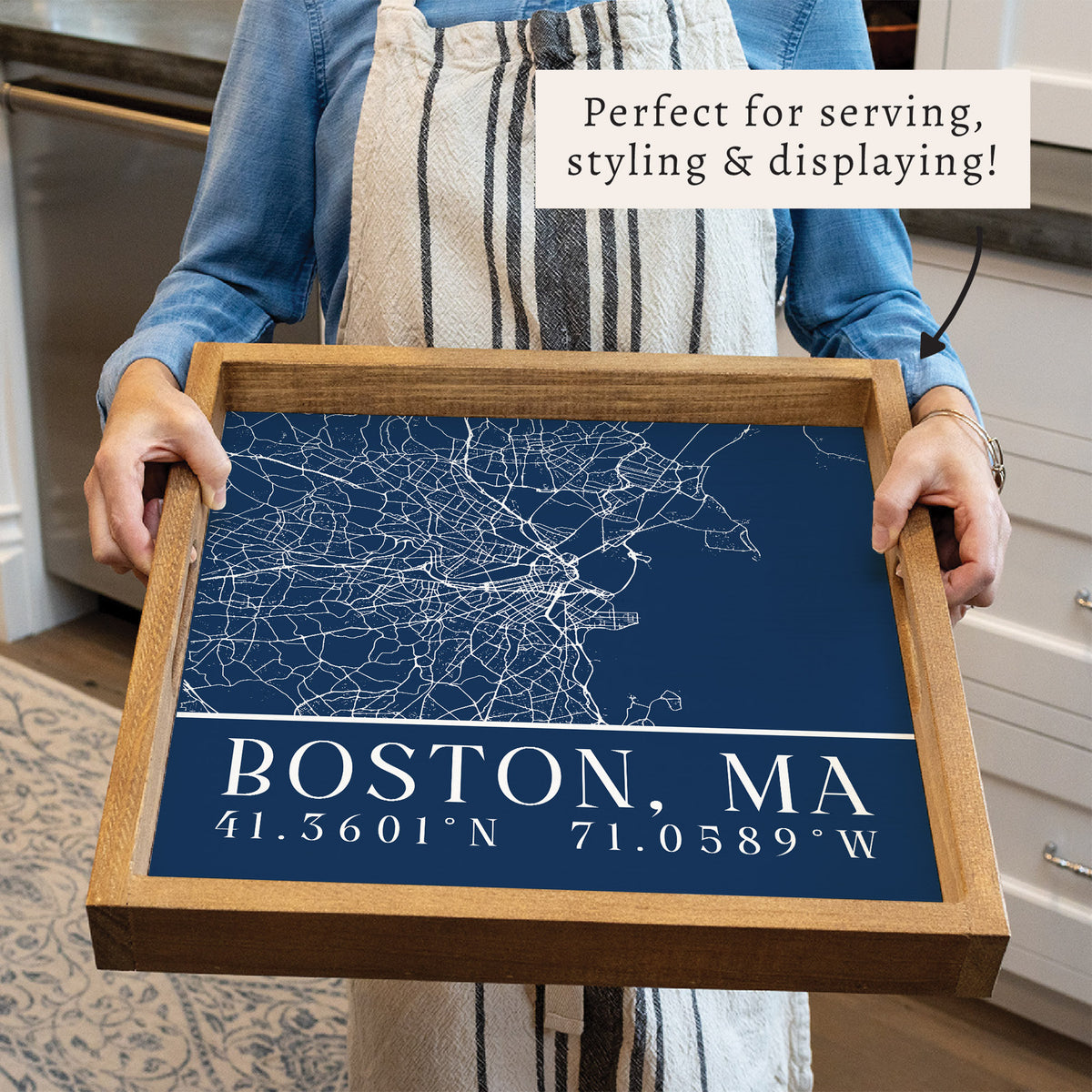 Boston City Grid Coordinates Serving Tray
