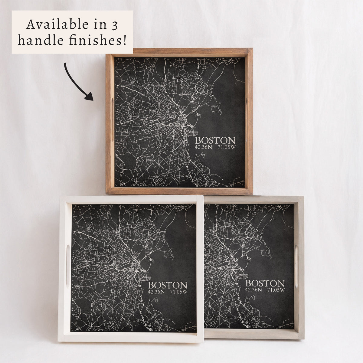 Boston Charcoal City Grid Coordinates Serving Tray