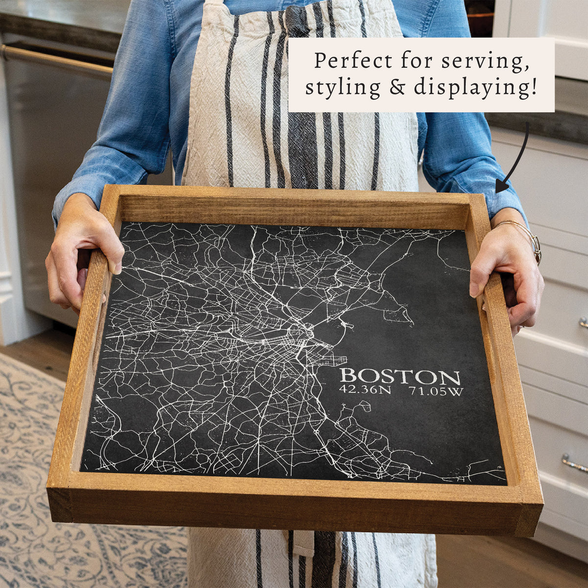 Boston Charcoal City Grid Coordinates Serving Tray