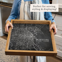 Boston Charcoal City Grid Coordinates Serving Tray