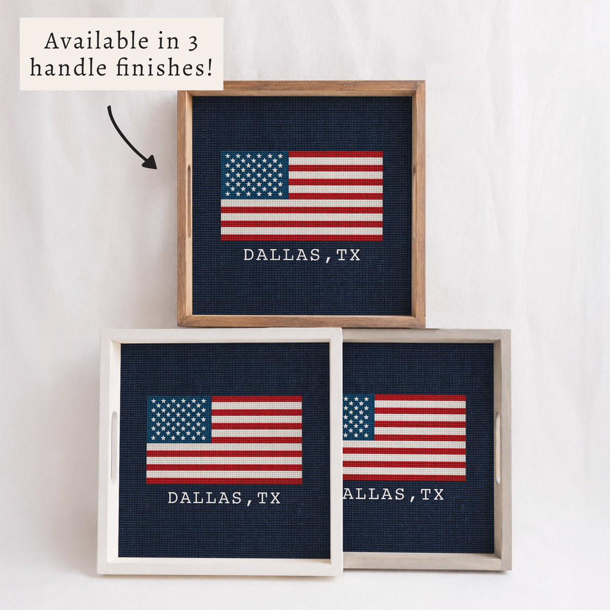 American Flag Printed Needlepoint Personalized Serving Tray