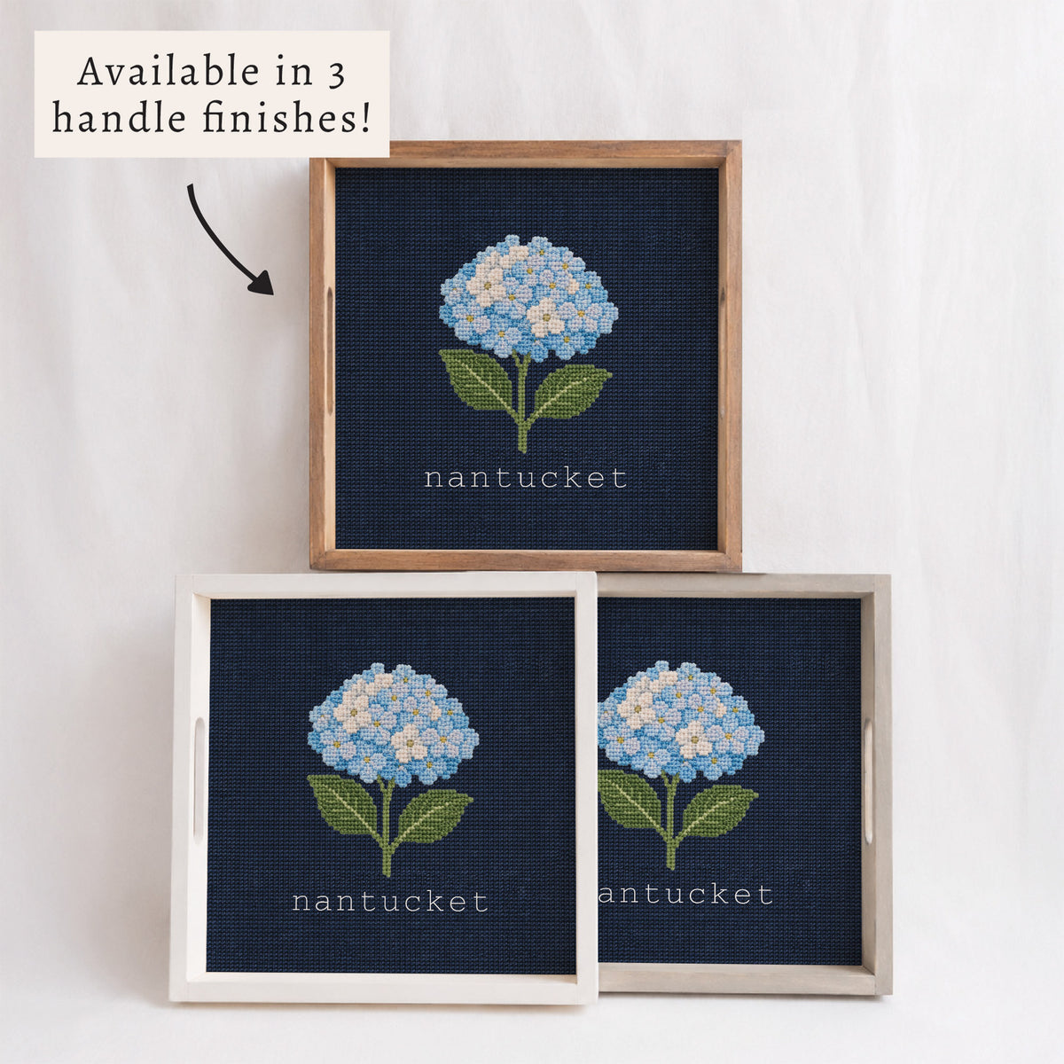 Hydrangea Printed Needlepoint Personalized Serving Tray