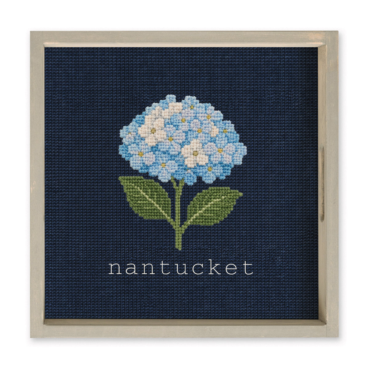 Hydrangea Printed Needlepoint Personalized Serving Tray