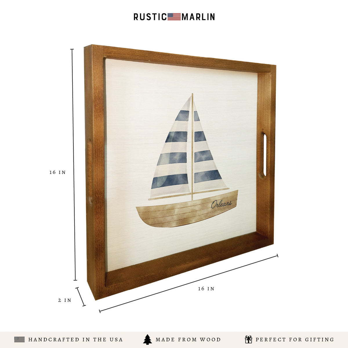 Watercolor Sailboat Personalized Serving Tray