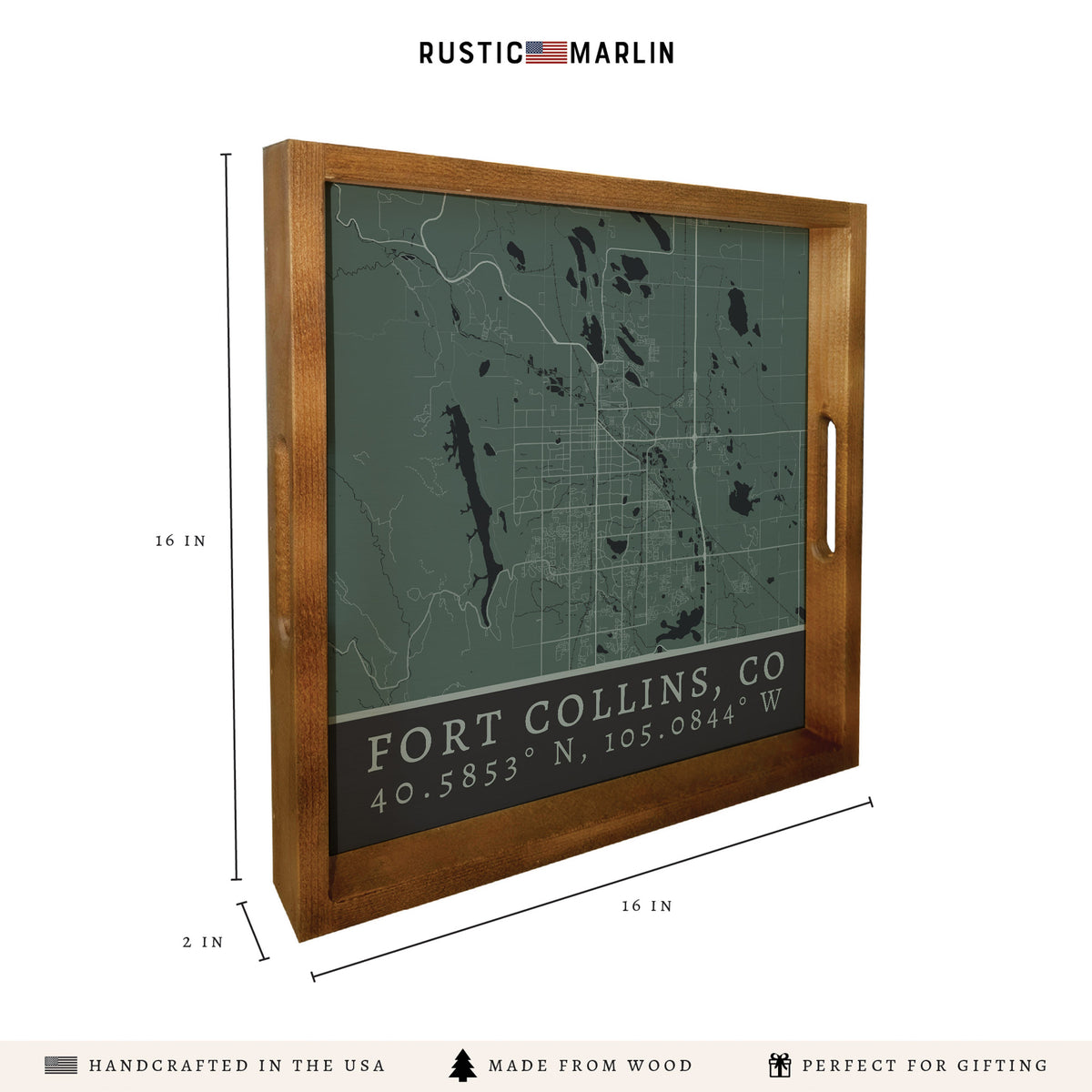 Map Fort Collins City Grid Serving Tray