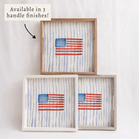 Watercolor American Striped Serving Tray | Wooden Tray