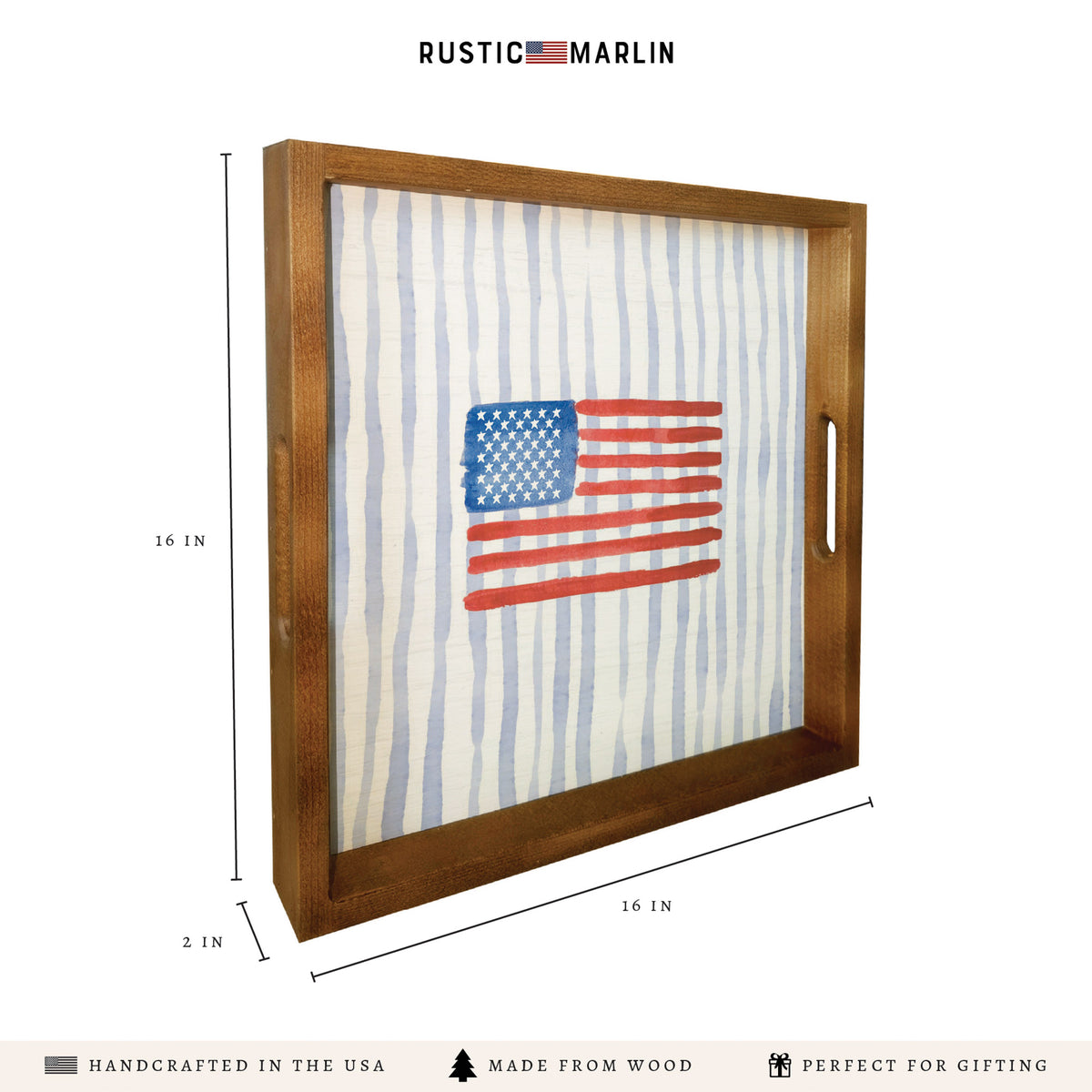 Watercolor American Striped Serving Tray | Wooden Tray