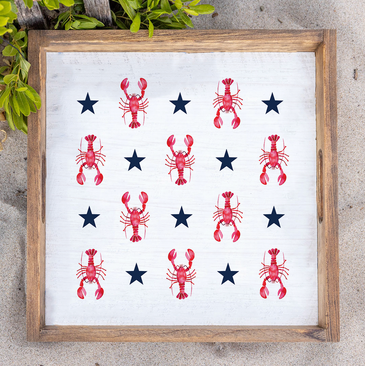 Red, White, and Blue Patriotic Lobster Wooden Serving Tray