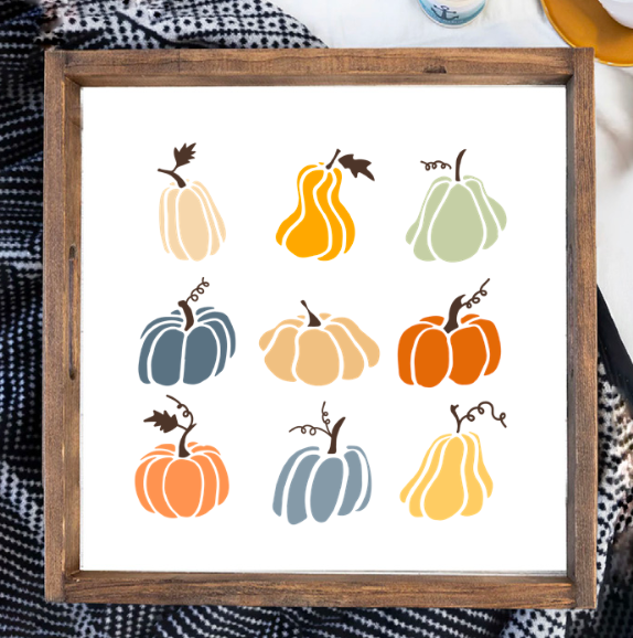 Muted Pastel Pumpkins Wooden Serving Tray