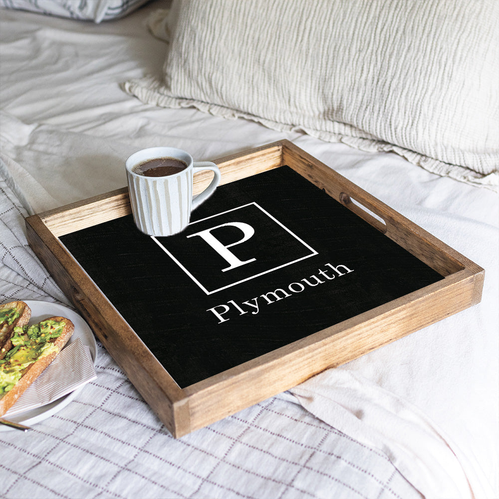 Personalized Initial Family Name Wooden Serving Tray