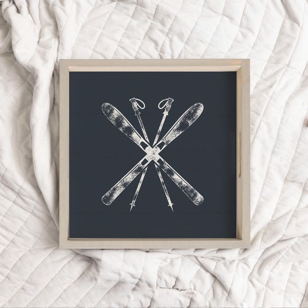 Navy Blue Ski Decorative Wooden Serving Tray