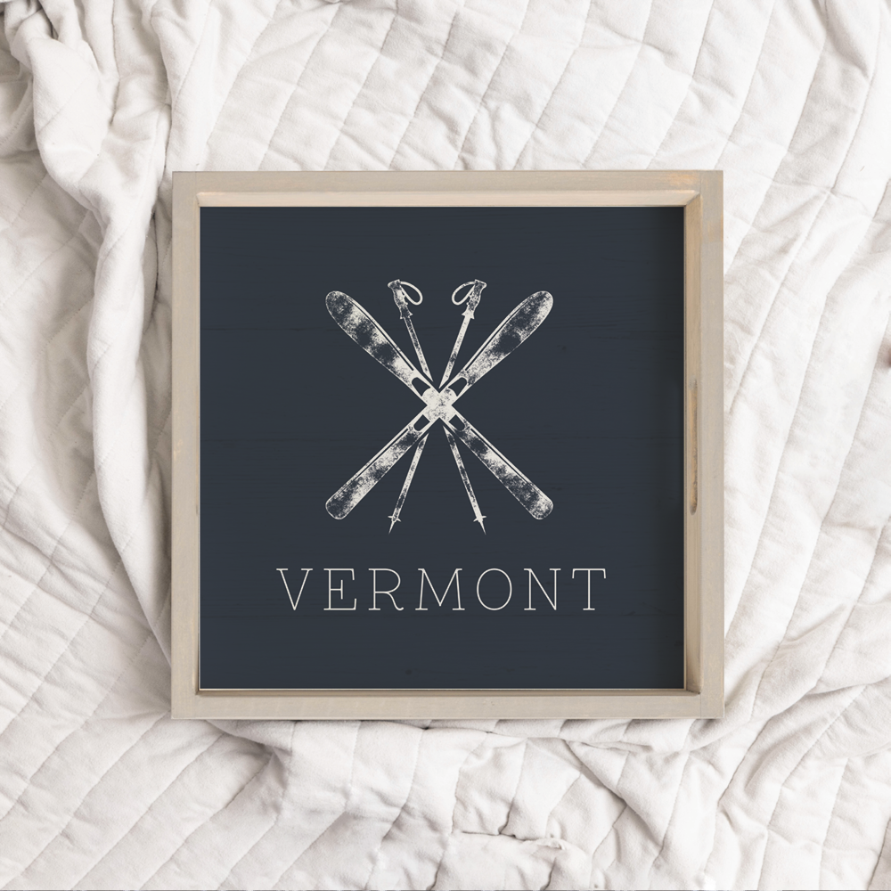 Personalized Navy Blue Ski Wooden Serving Tray