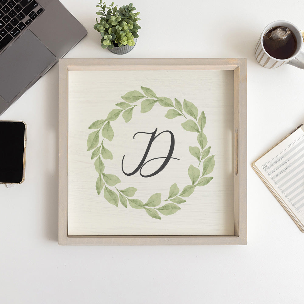 Greenery Laurel Initial Personalized Serving Tray