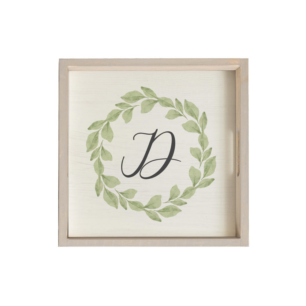 Greenery Laurel Initial Personalized Serving Tray
