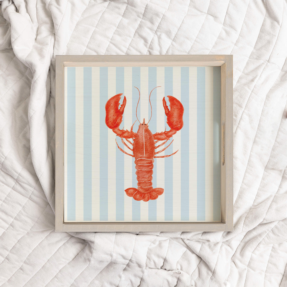 Blue Striped Watercolor Lobster Serving Tray