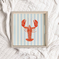 Blue Striped Watercolor Lobster Serving Tray