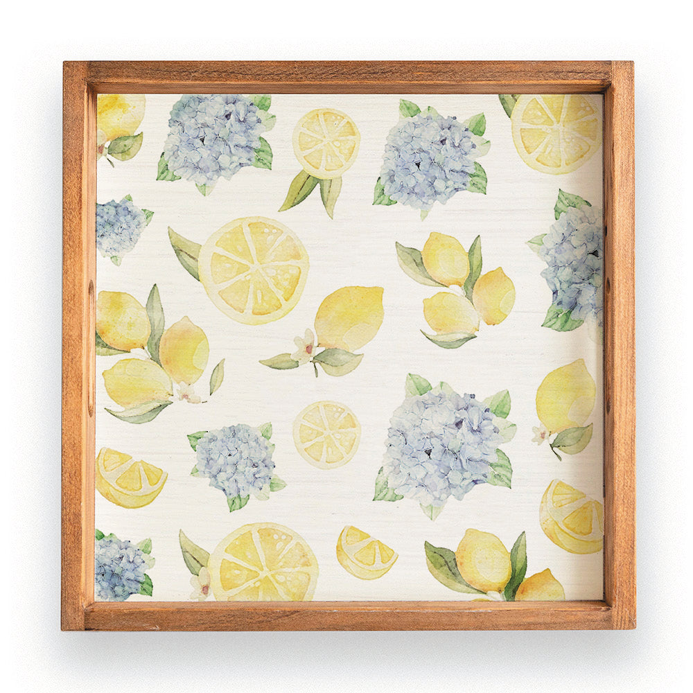 Hydrangea Lemon Wooden Serving Tray