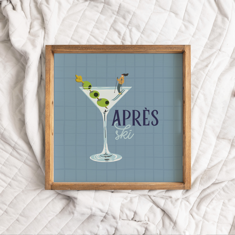 Apres Ski Martini Wooden Serving Tray