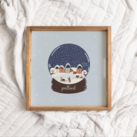 Personalized Vintage Snow Globe Village Wooden Serving Tray