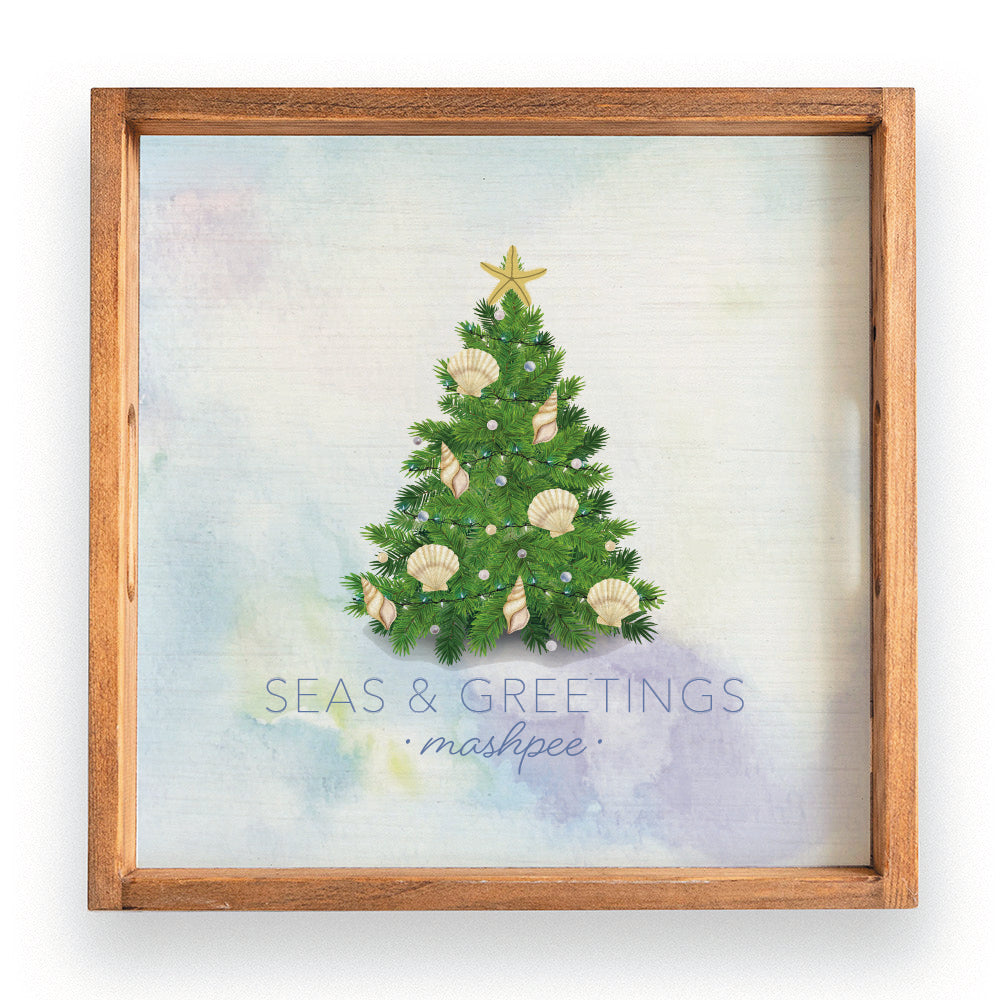 Coastal Christmas Tree Personalized Serving Tray