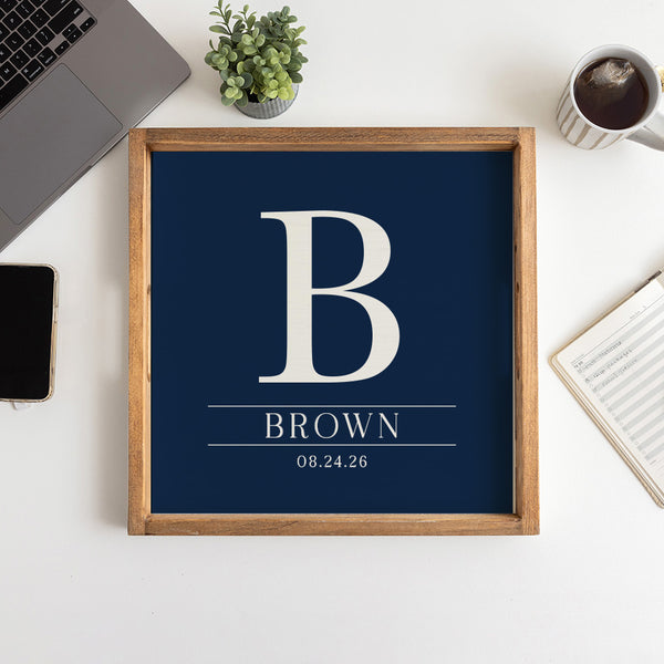 Initial Navy Personalized Serving Tray