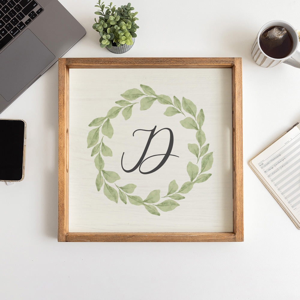 Greenery Laurel Initial Personalized Serving Tray