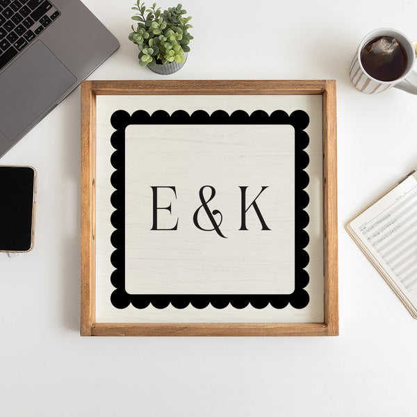 Scalloped Monogram Personalized Serving Tray