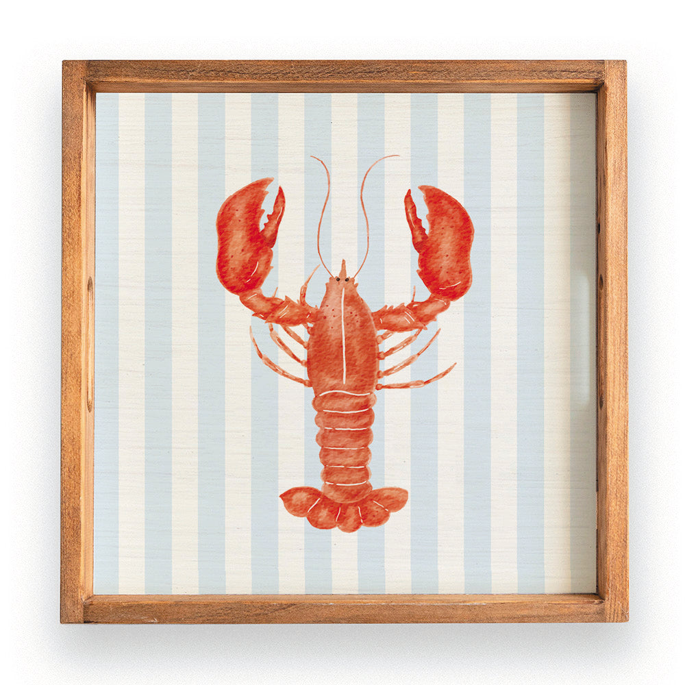 Blue Striped Watercolor Lobster Serving Tray
